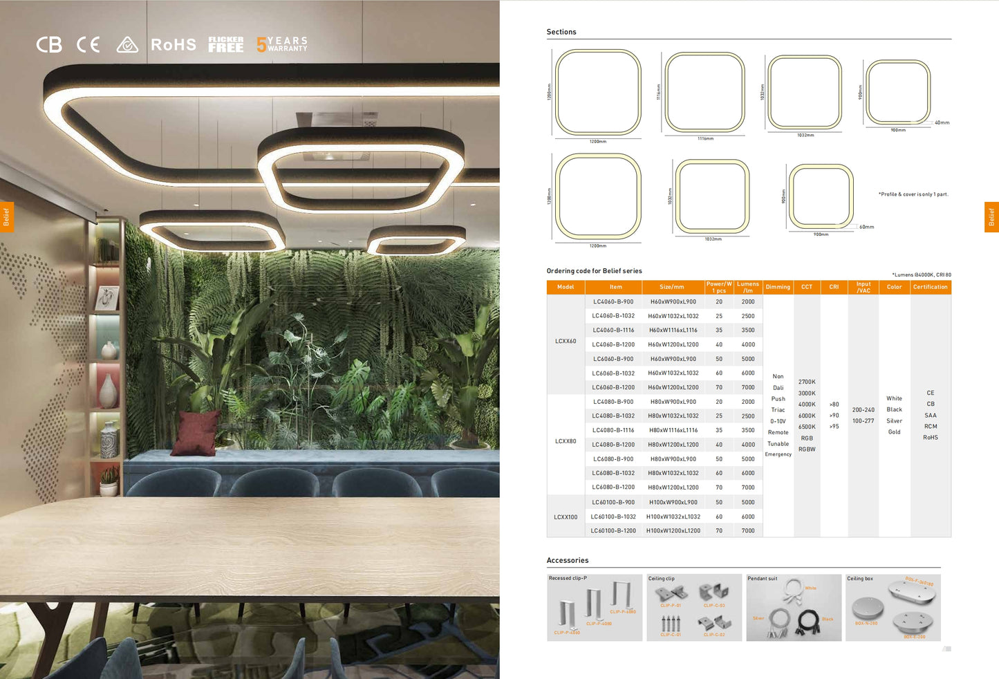 Believe Series LED Linear Light 4x4ft ETL/SAA/CB/CE/RoHs Listed