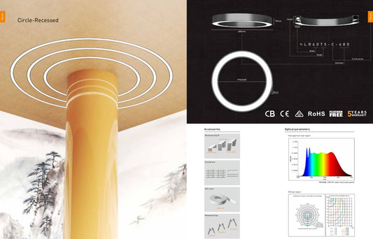 Circle Series LED Pandent Light Recessed Mount 0-10v Dimming Emergency Backup ETL Listed